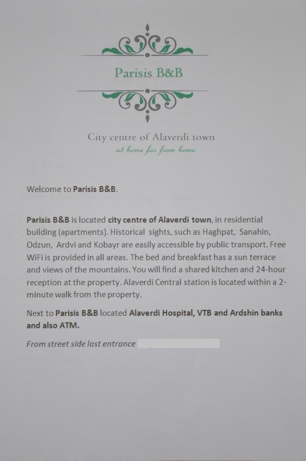 Parisis B&B In Alaverdi Eksteriør billede